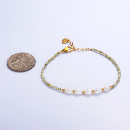 Stainless Steel Freshwater Pearl Multifaceted Crystal Gemstone 7 Inch Bracelet | WA-3132