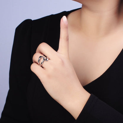 Stainless Steel Geometric Claw Open Double Band Ring in Gold &amp; Silver | O-541 ~ O-548