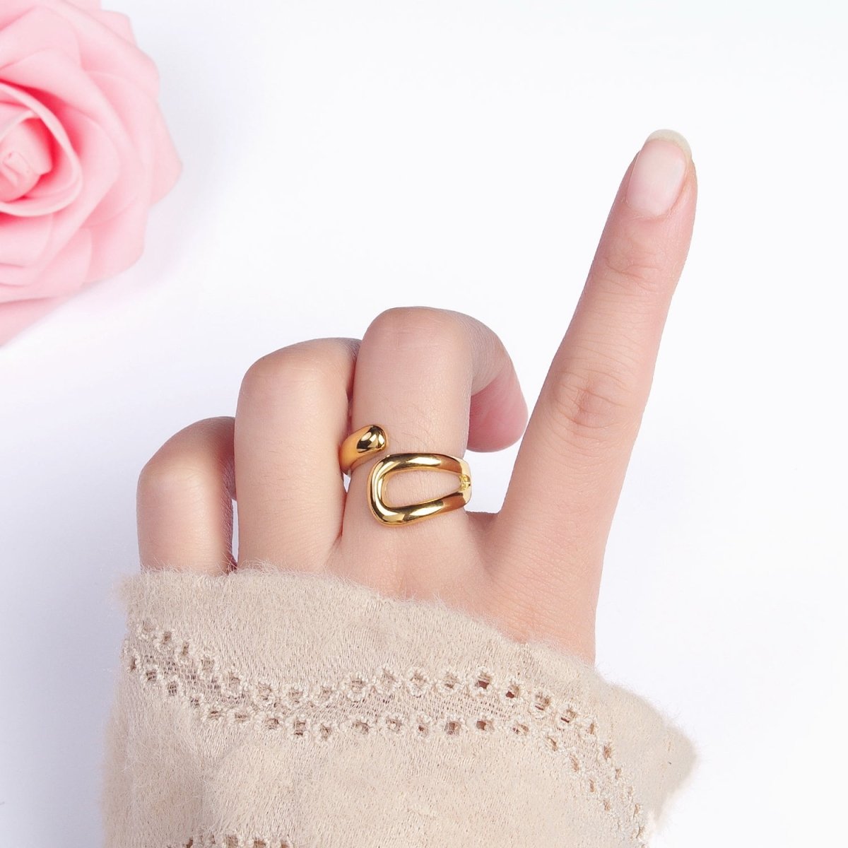 Stainless Steel Geometric Claw Open Double Band Ring in Gold &amp; Silver | O-541 ~ O-548