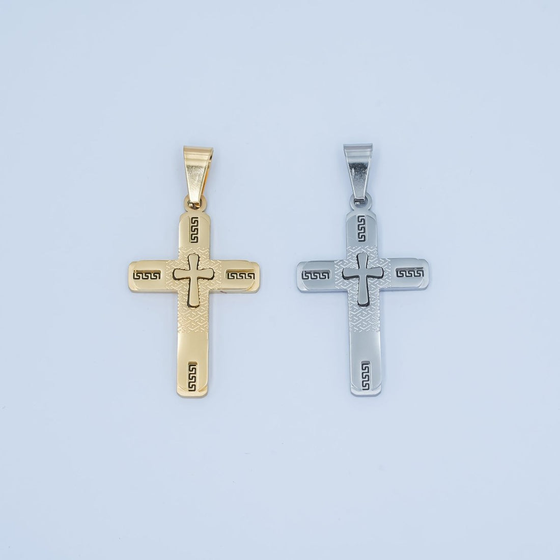 Stainless Steel Geometric Cross Pendant in Gold &amp; Silver | P1053