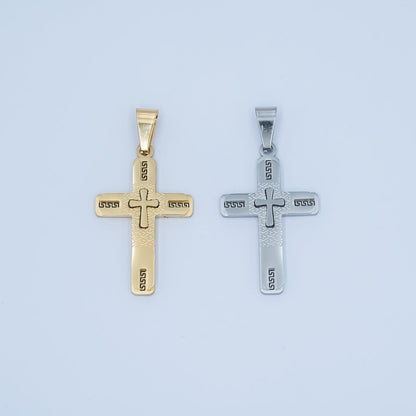 Stainless Steel Geometric Cross Pendant in Gold &amp; Silver | P1053