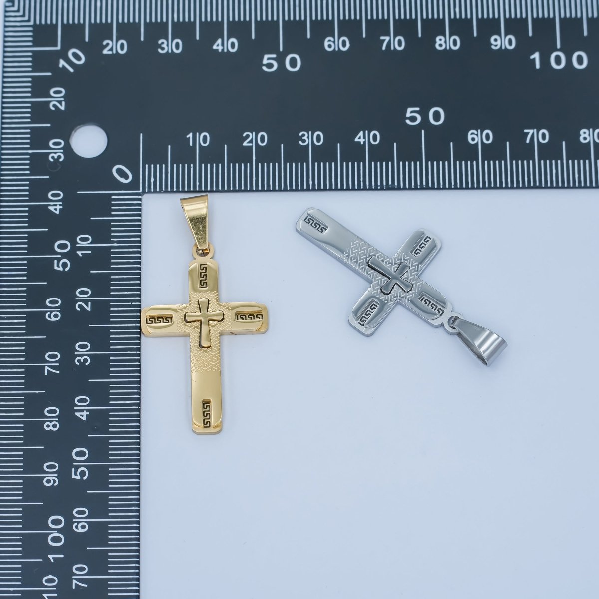 Stainless Steel Geometric Cross Pendant in Gold &amp; Silver | P1053