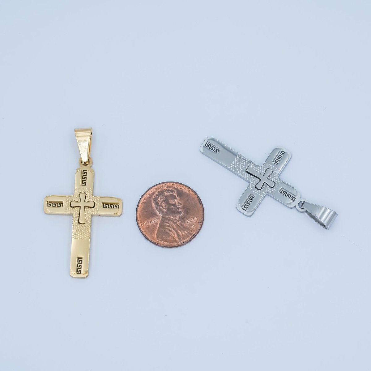 Stainless Steel Geometric Cross Pendant in Gold &amp; Silver | P1053