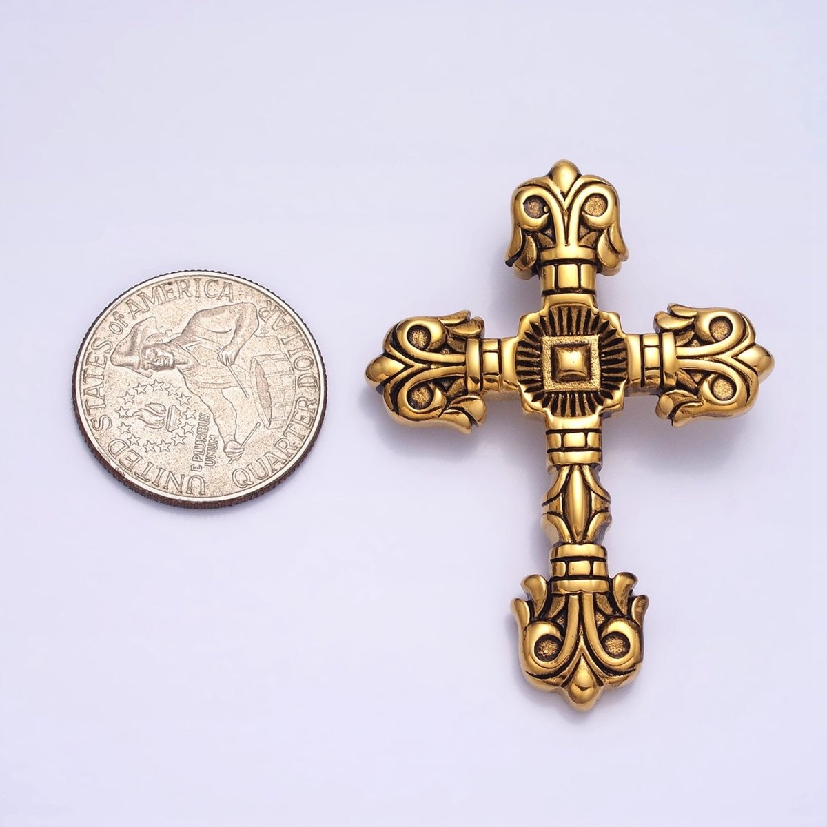 Stainless Steel Geometric Engraved Religious Cross Pendant in Silver &amp; Gold | P1130