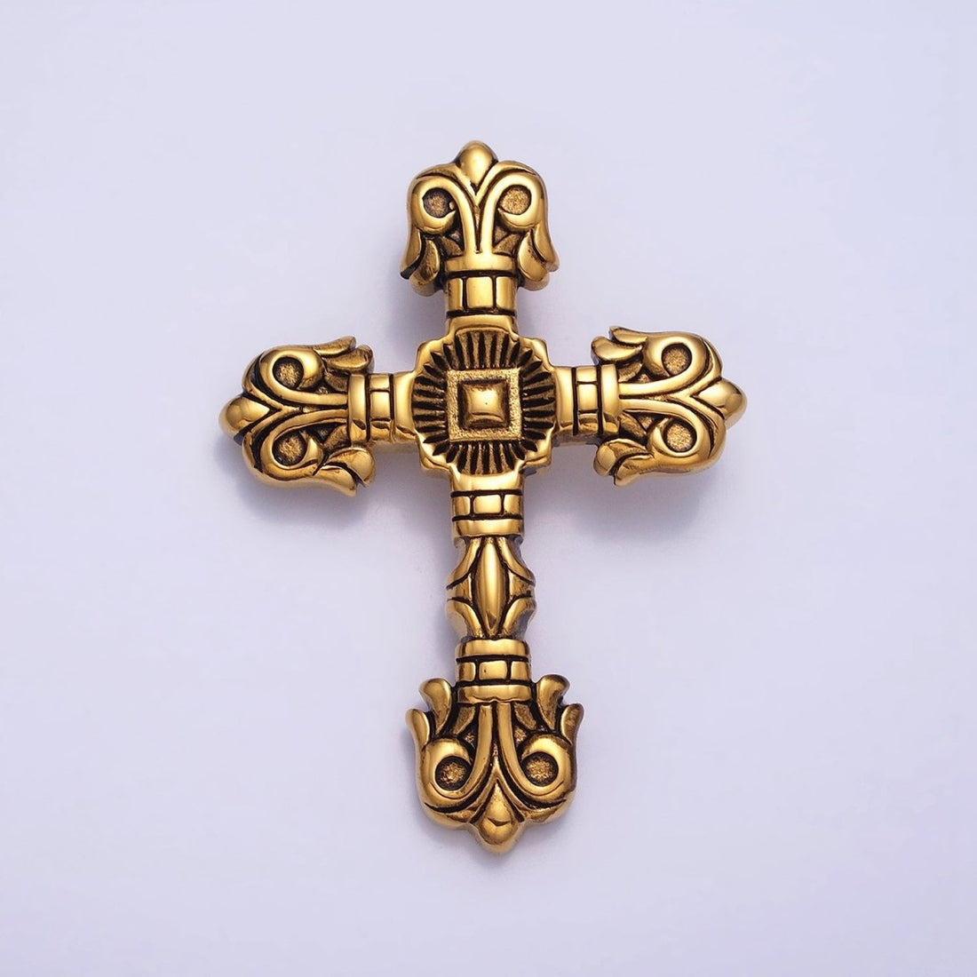Stainless Steel Geometric Engraved Religious Cross Pendant in Silver &amp; Gold | P1130