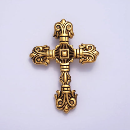 Stainless Steel Geometric Engraved Religious Cross Pendant in Silver &amp; Gold | P1130