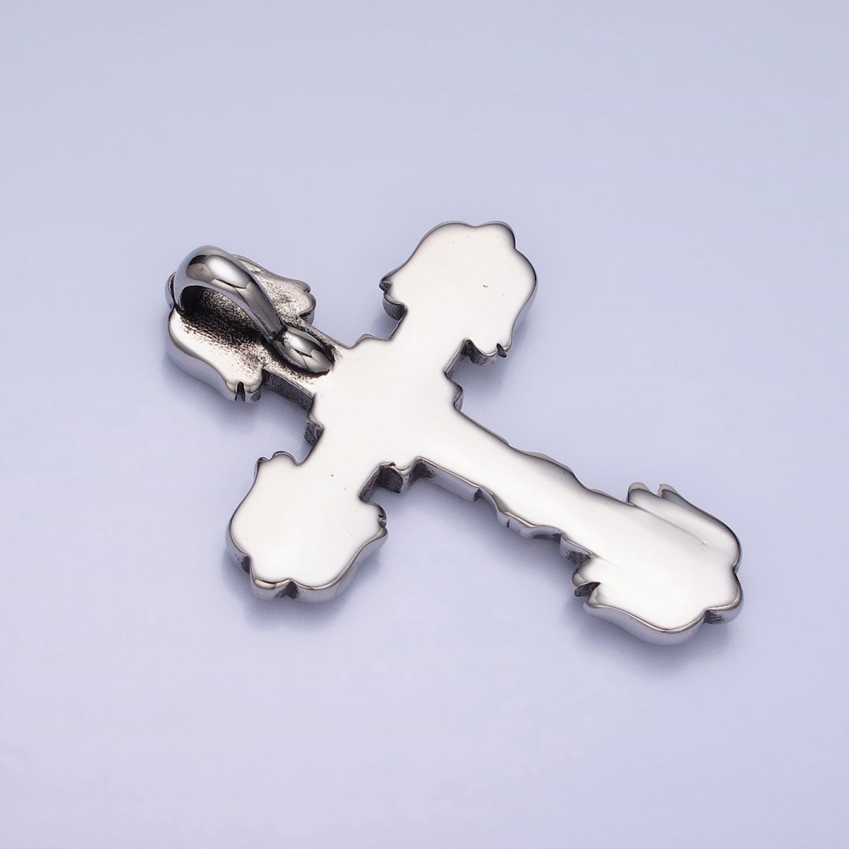 Stainless Steel Geometric Engraved Religious Cross Pendant in Silver &amp; Gold | P1130