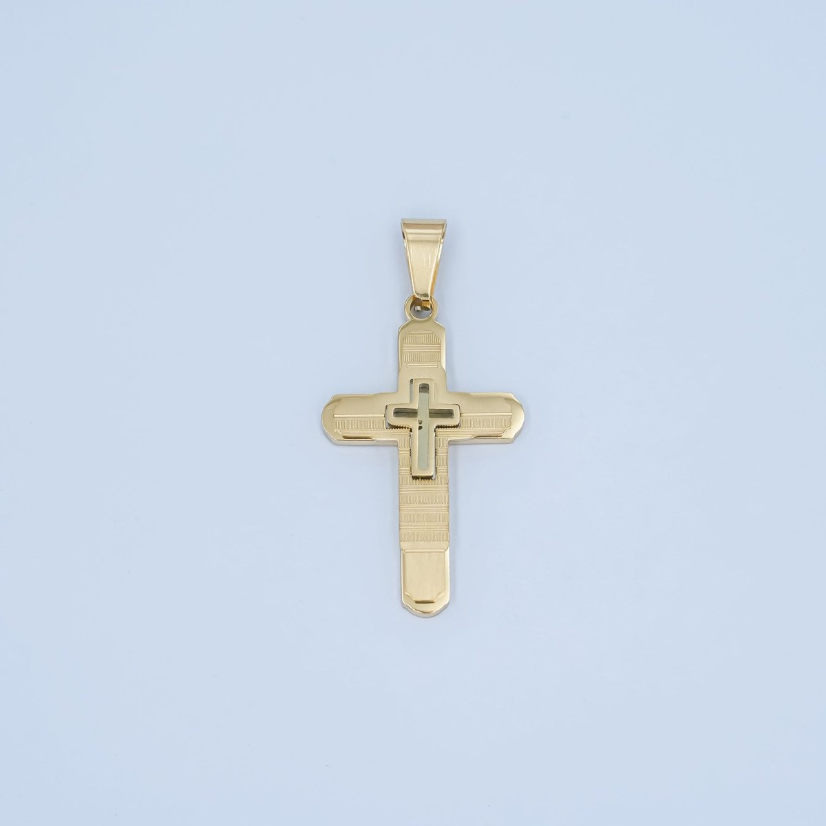 Stainless Steel Geometric Lined Cross Pendant in Gold &amp; Silver | P1048