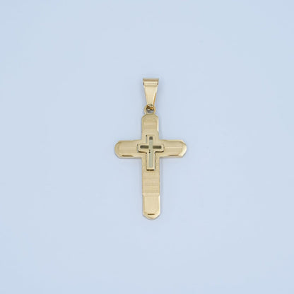 Stainless Steel Geometric Lined Cross Pendant in Gold &amp; Silver | P1048