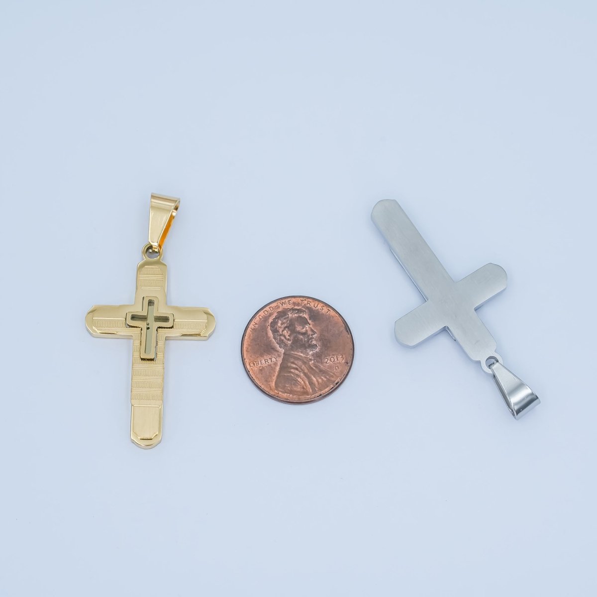 Stainless Steel Geometric Lined Cross Pendant in Gold &amp; Silver | P1048