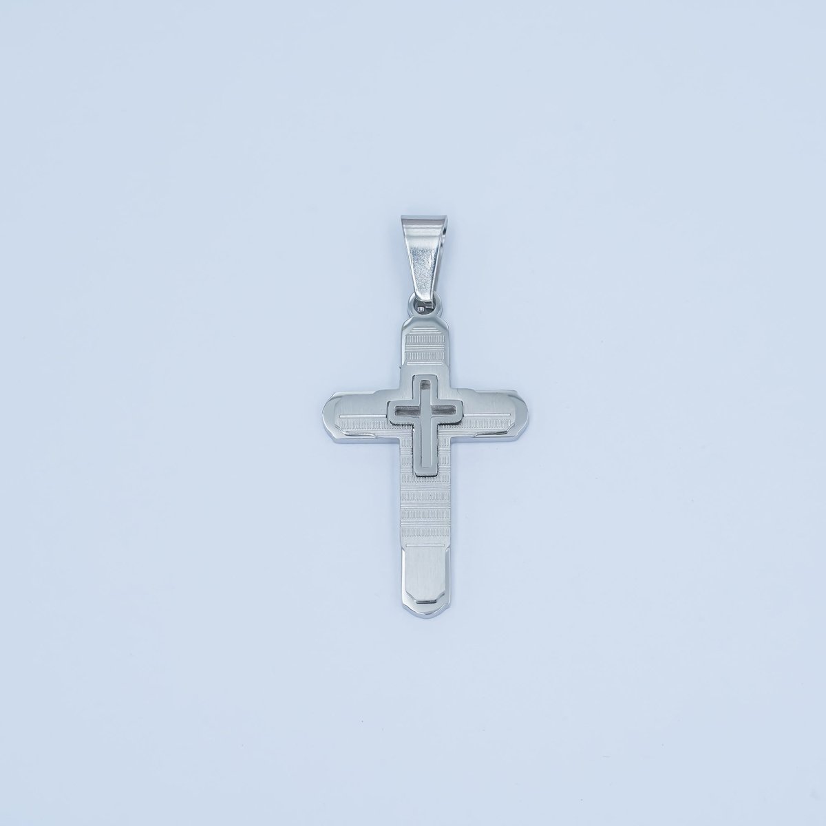 Stainless Steel Geometric Lined Cross Pendant in Gold &amp; Silver | P1048