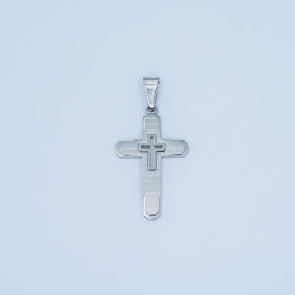 Stainless Steel Geometric Lined Cross Pendant in Gold &amp; Silver | P1048