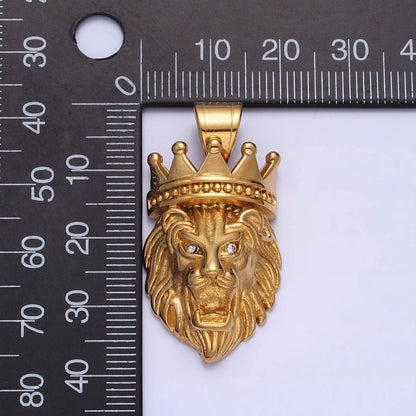 Stainless Steel Gold Crowned Roaring Lion King Pendant in Gold &amp; Silver J-749 J-752