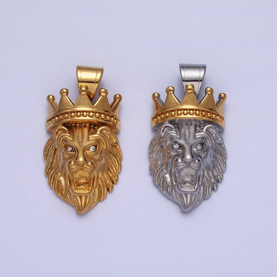 Stainless Steel Gold Crowned Roaring Lion King Pendant in Gold &amp; Silver J-749 J-752