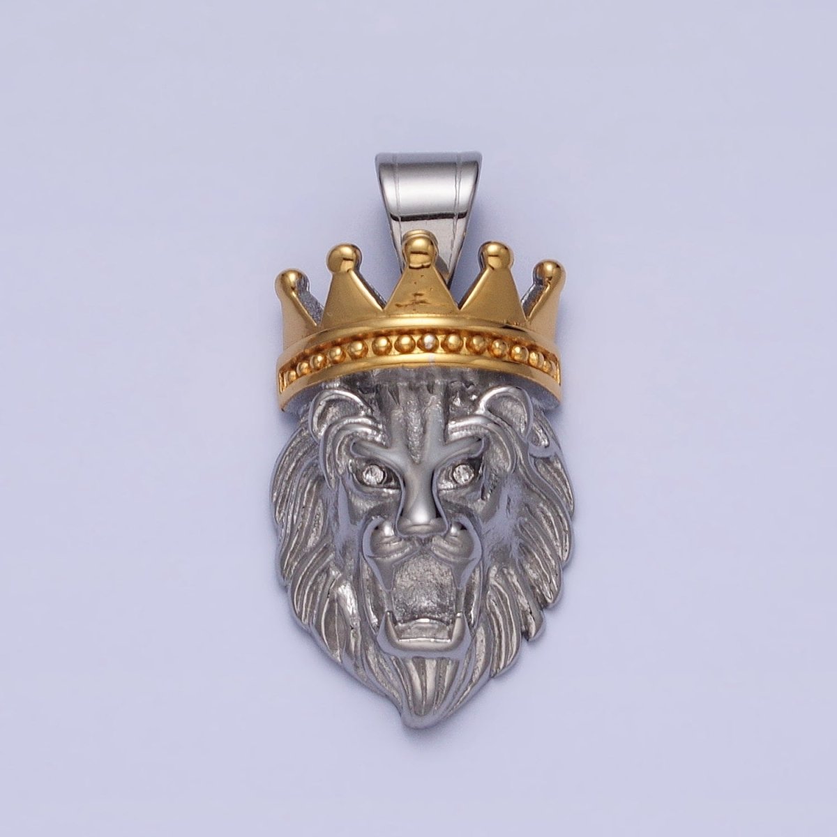 Stainless Steel Gold Crowned Roaring Lion King Pendant in Gold &amp; Silver J-749 J-752
