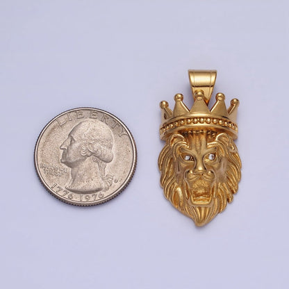 Stainless Steel Gold Crowned Roaring Lion King Pendant in Gold &amp; Silver J-749 J-752