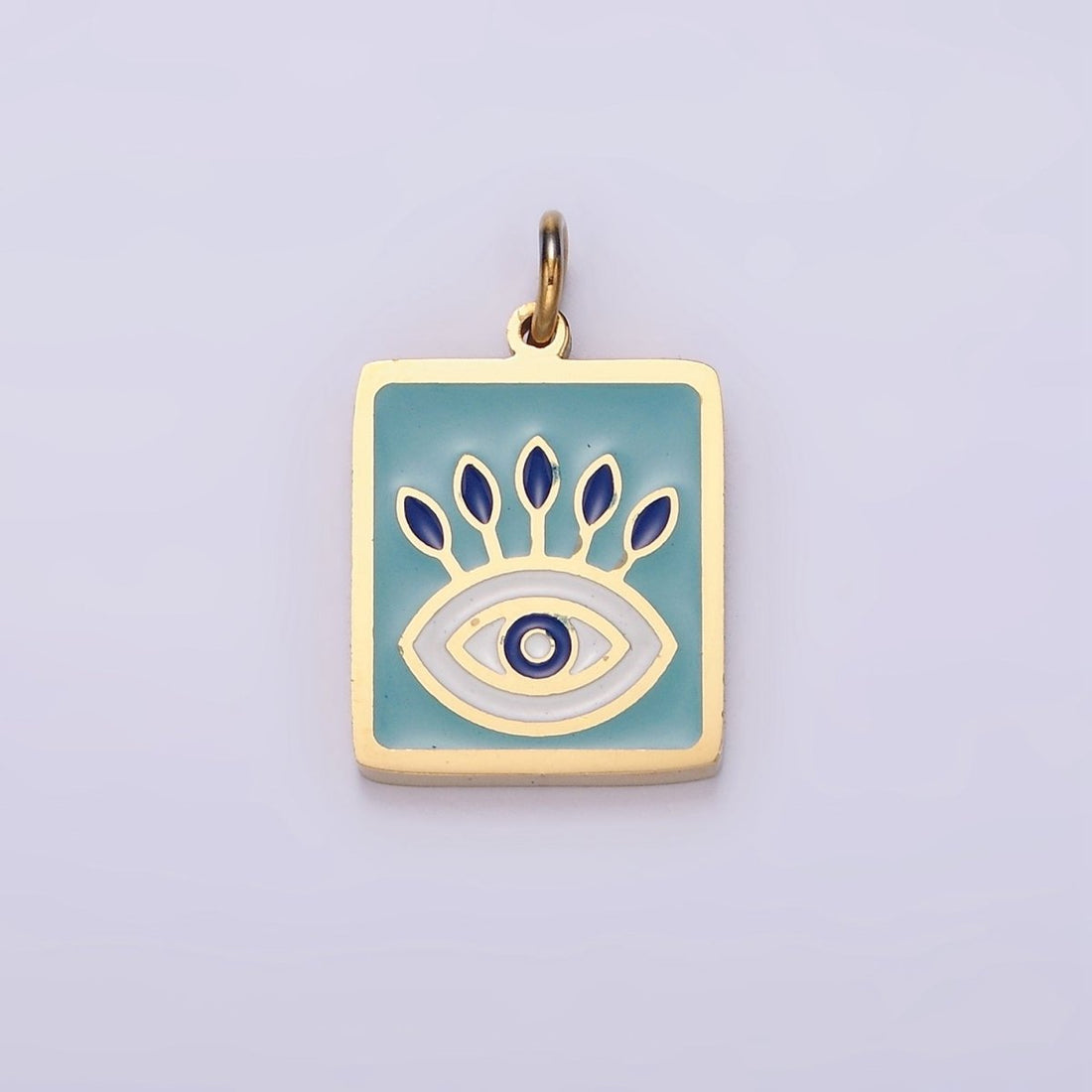 Stainless Steel Gold Eye Pendant Charm for Necklace Bracelet Teal Blue Enamel Jewelry | P-633