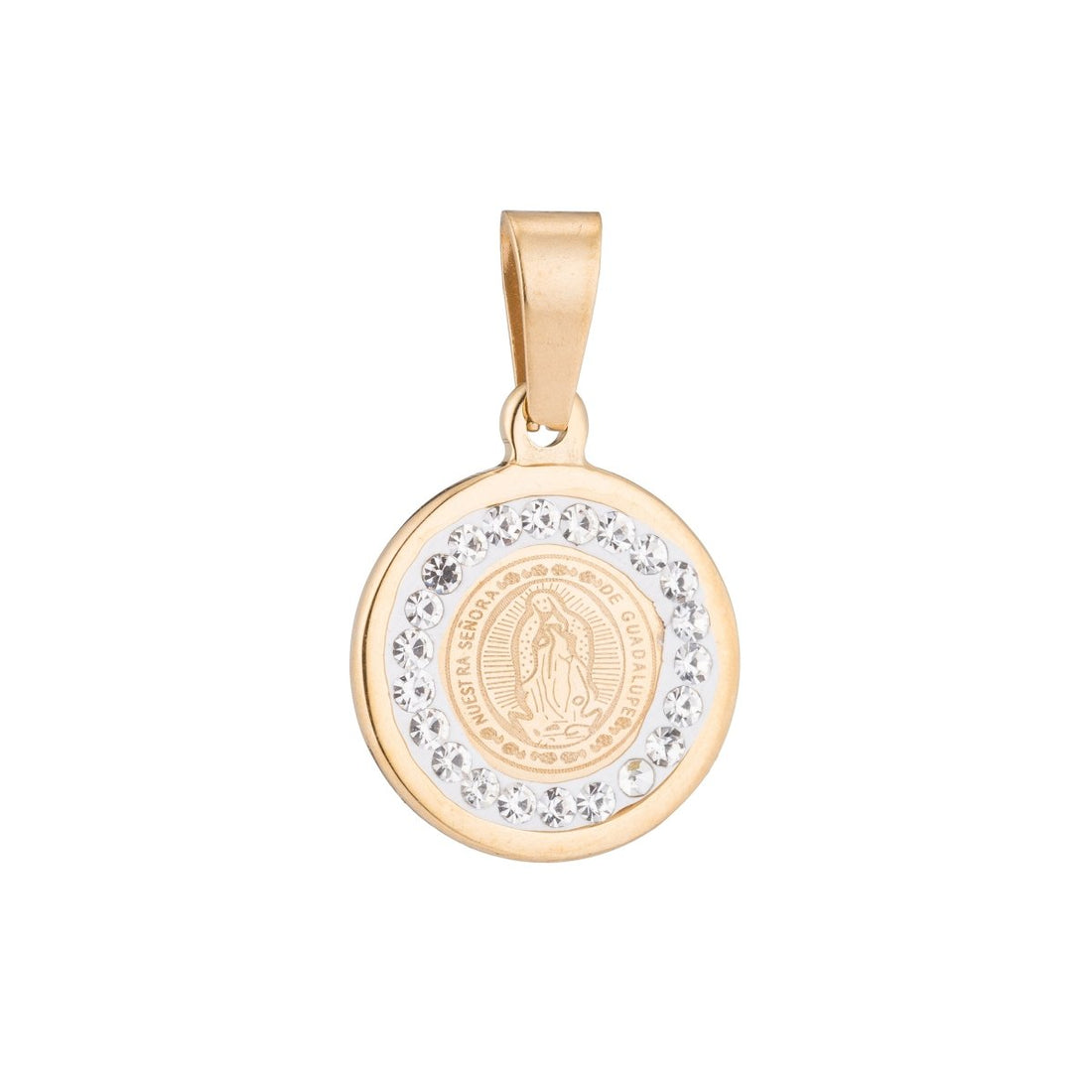 Stainless Steel Gold Fill Mother Mary Lady Guadalupe DIY Cubic Zircon Bracelet Necklace Pendant Charm Bead Bails Finding for Jewelry Making J-531