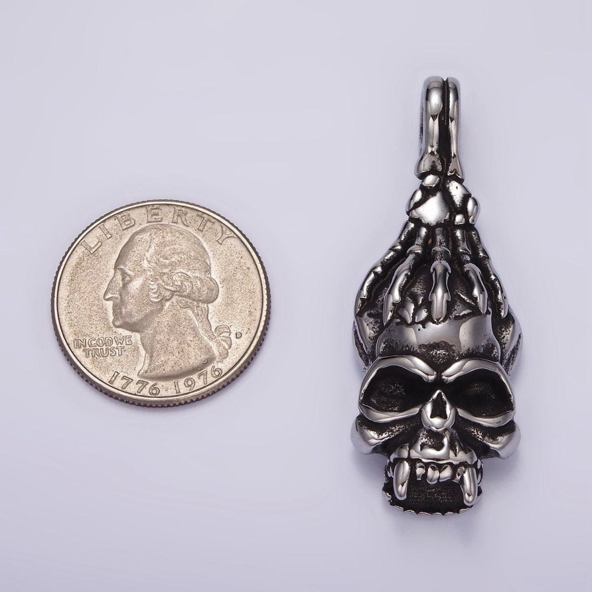 Stainless Steel Gold Human Hand Skeleton Skull Pendant Halloween Jewelry | P1361