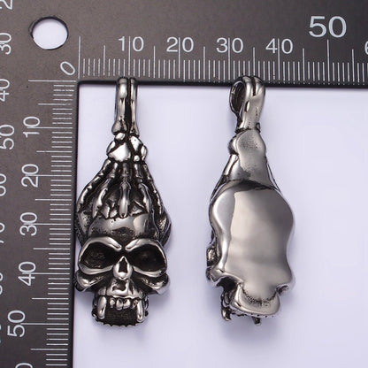 Stainless Steel Gold Human Hand Skeleton Skull Pendant Halloween Jewelry | P1361