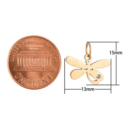 Stainless Steel Gold Lovely Charming Dragonfly Cubic Zirconia Bracelet Charm Necklace Pendant Findings for Jewelry Making E-638