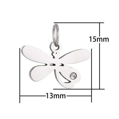 Stainless Steel Gold Lovely Charming Dragonfly Cubic Zirconia Bracelet Charm Necklace Pendant Findings for Jewelry Making E-638