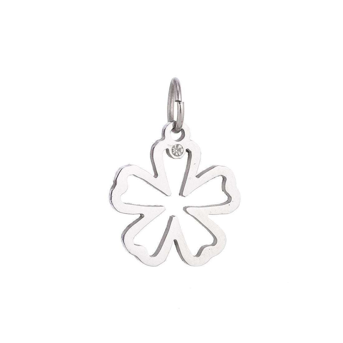 Stainless Steel Gold Minimalist Dainty Five Petals Flower Cubic Zirconia Bracelet Charm Necklace Pendant Findings for Jewelry Making E-636