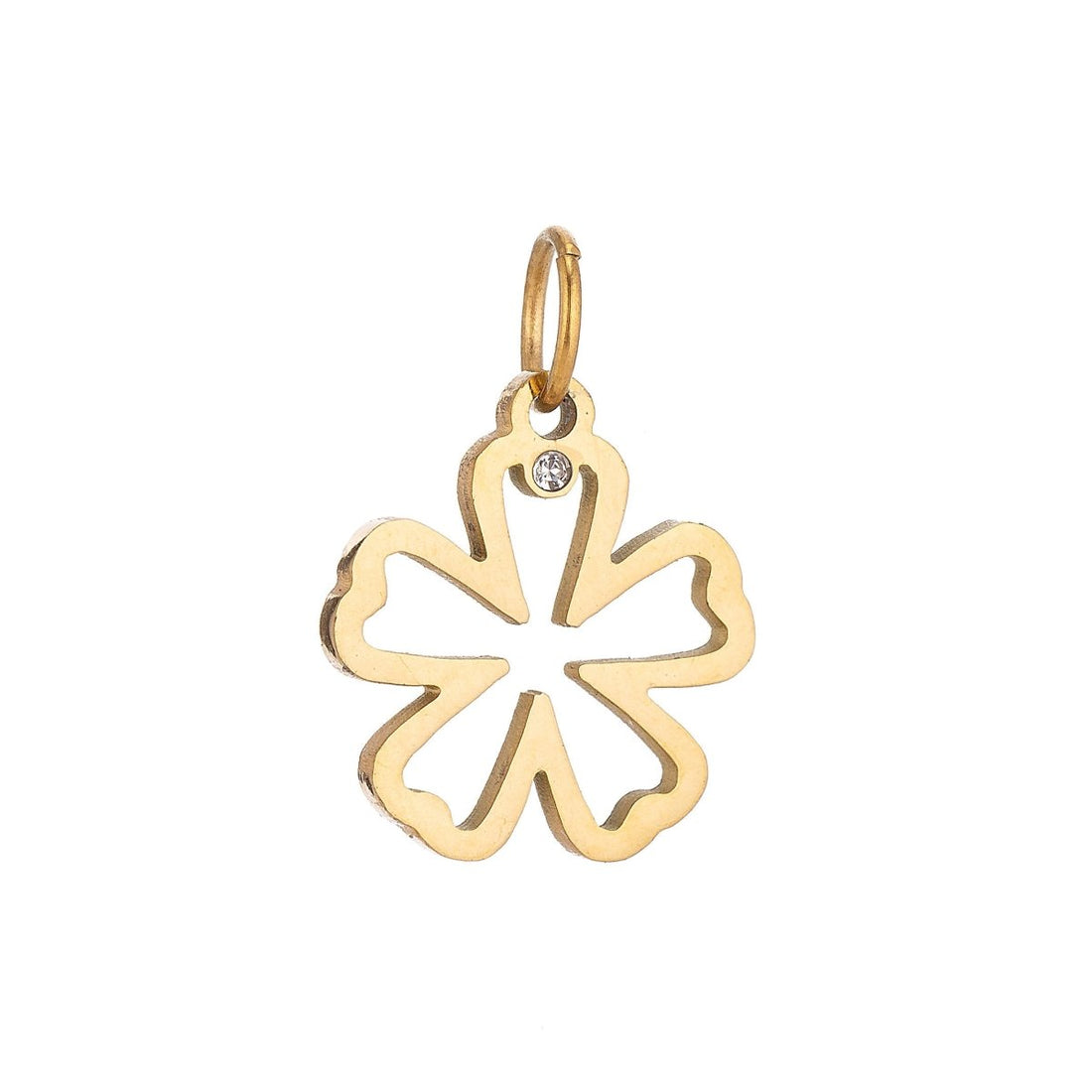 Stainless Steel Gold Minimalist Dainty Five Petals Flower Cubic Zirconia Bracelet Charm Necklace Pendant Findings for Jewelry Making E-636