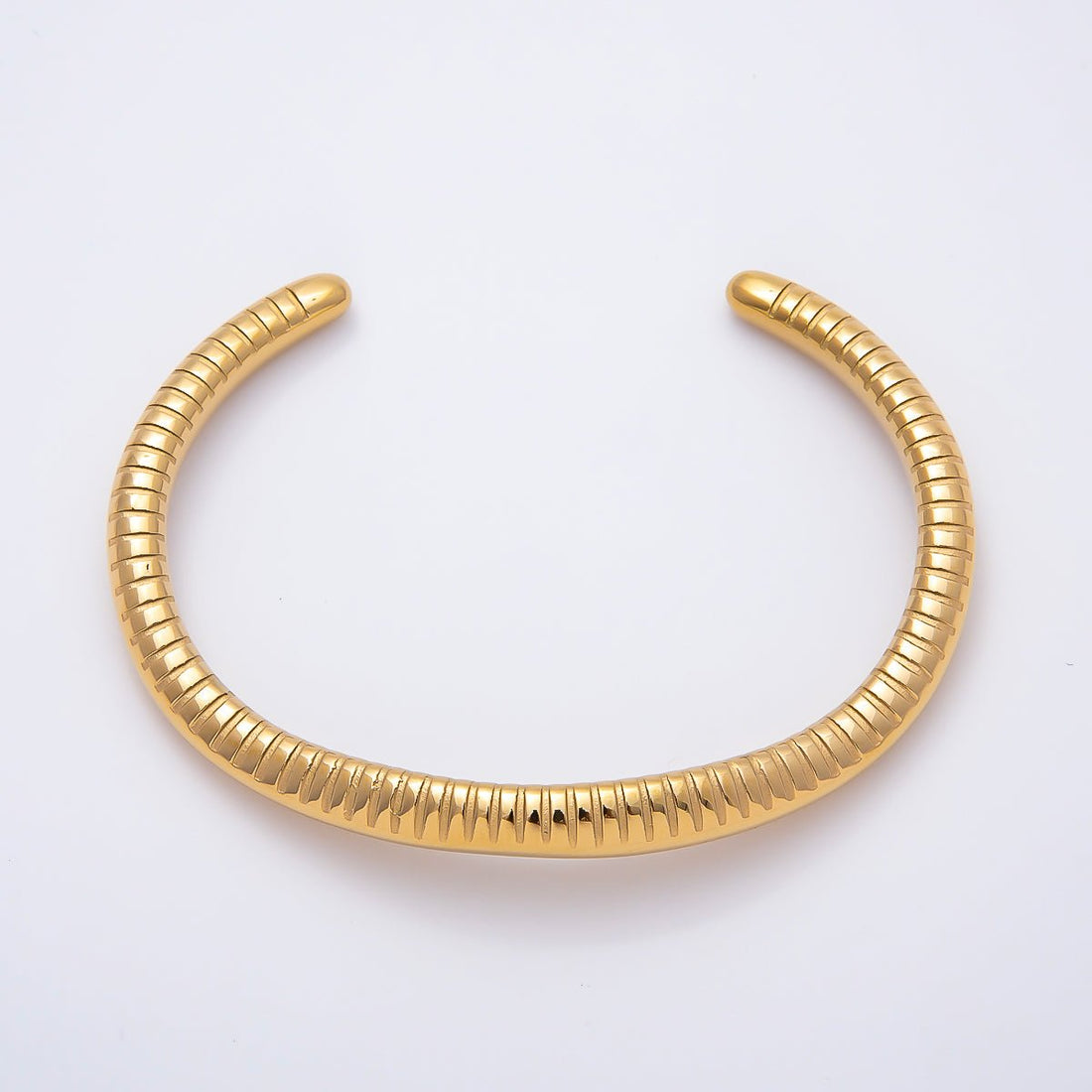 Stainless Steel Gold PVD Ribbed Lined Geometric Cuff Bracelet | WA-01506