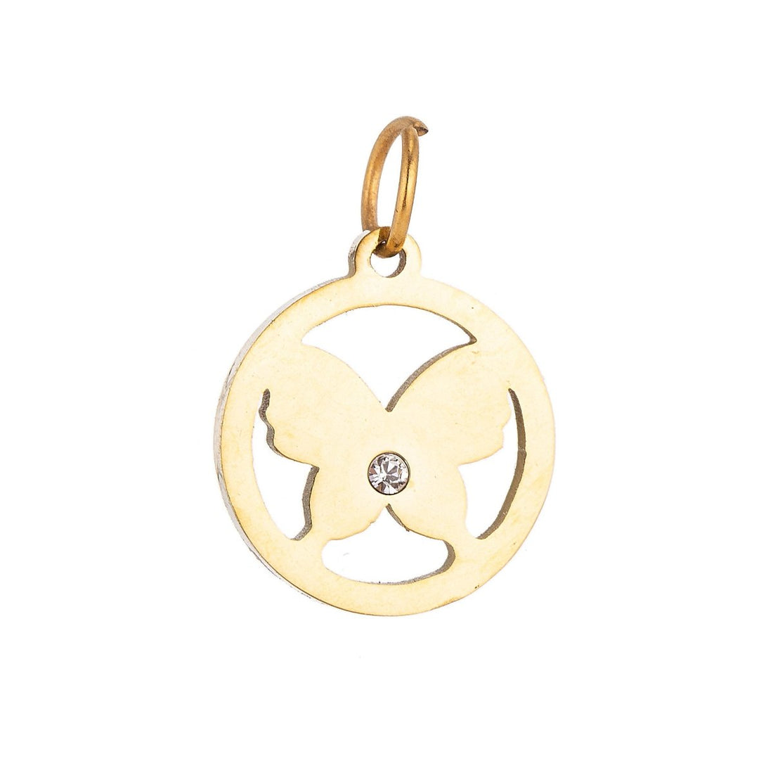 Stainless Steel Gold Simple Butterfly Medallion Cubic Zirconia Bracelet Charm Necklace Pendant Findings for Jewelry Making E-632