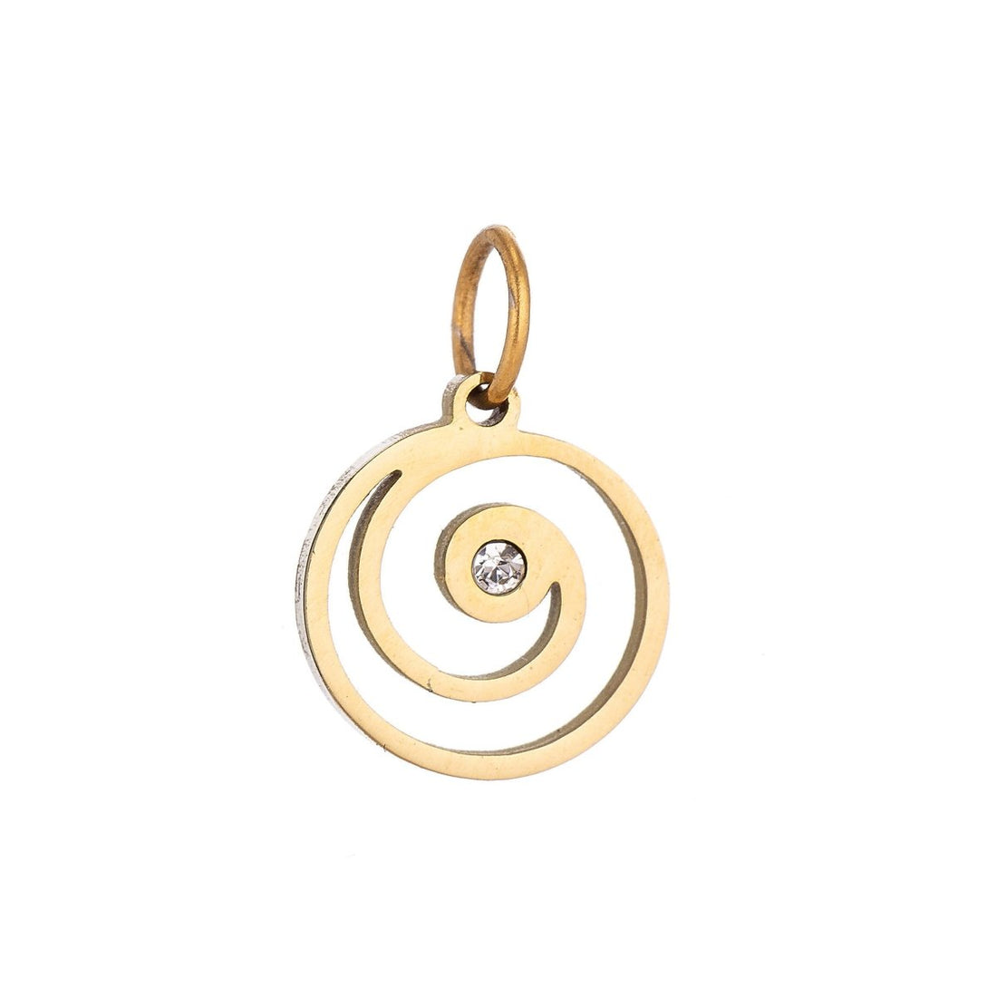 Stainless Steel Gold Simple Dainty Spiraling Pattern Cubic Zirconia Bracelet Charm Necklace Pendant Findings for Jewelry Making E-634