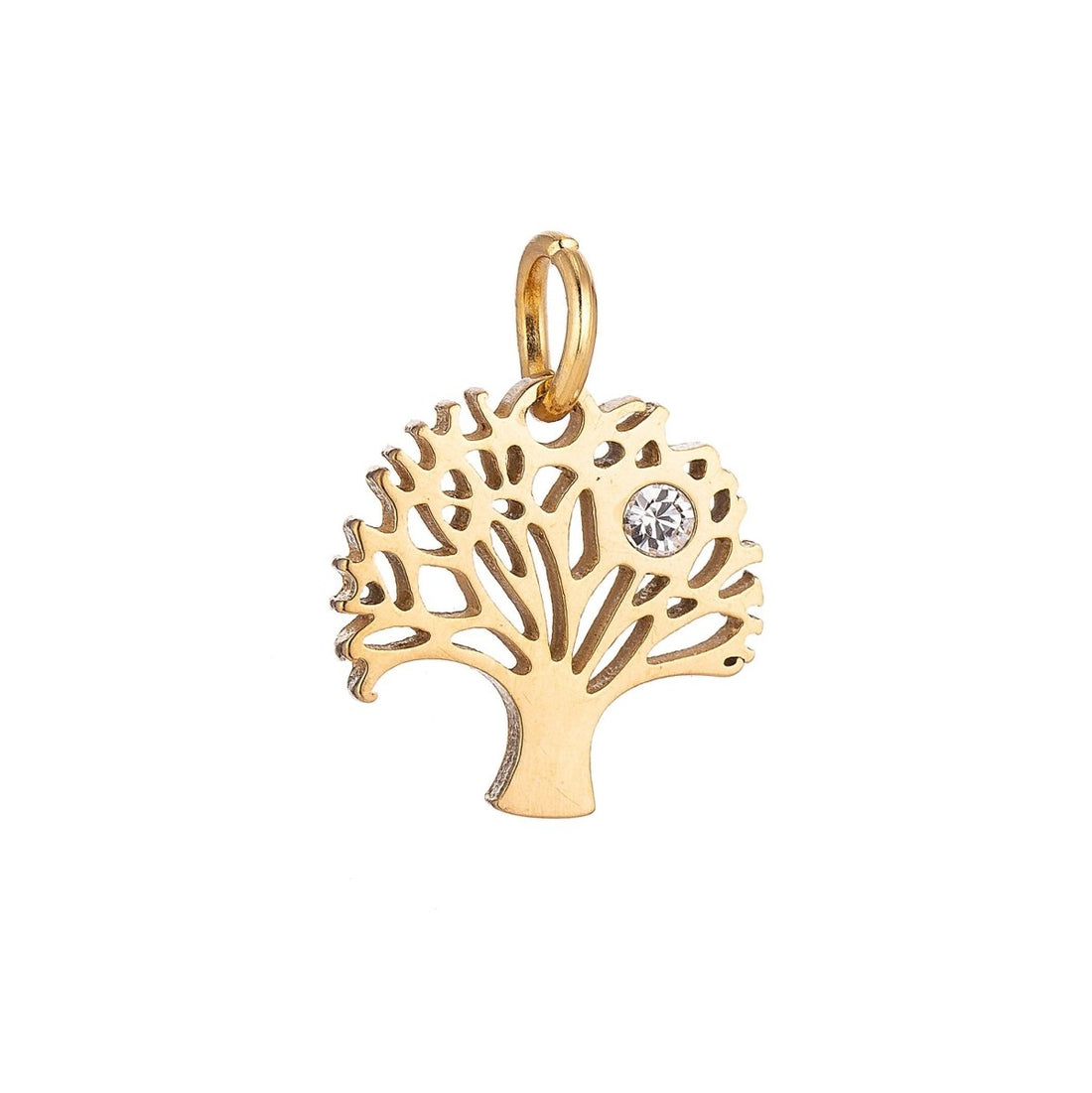 Stainless Steel Gold Tree Of Life Minimalist Cubic Zirconia Bracelet Charm Necklace Pendant Findings for Jewelry Making E-625