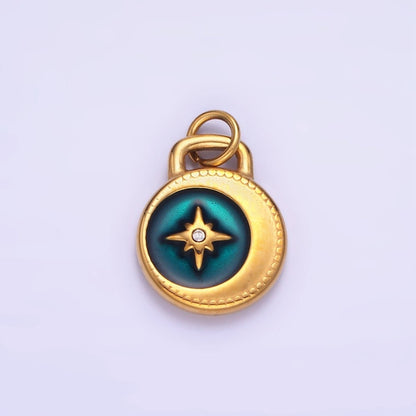 Stainless Steel Gold Turquoise Star Charm North Star Coin Pendant P1383