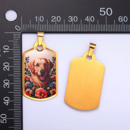 Stainless Steel Golden Retriever Dog Rectangular Tag Pendant | P1216