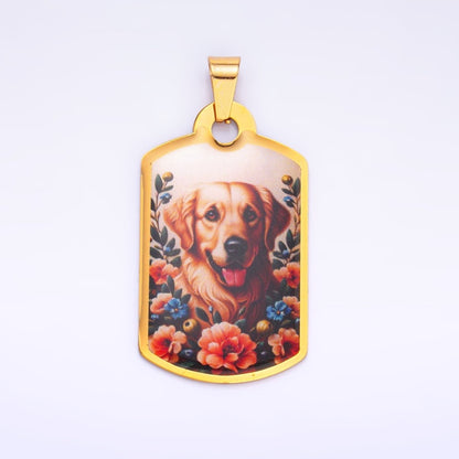 Stainless Steel Golden Retriever Dog Rectangular Tag Pendant | P1216