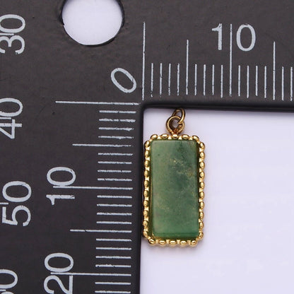 Stainless Steel Green Aventurine Dotted Bezel Rectangular Tag Charm in Gold &amp; Silver | P1299