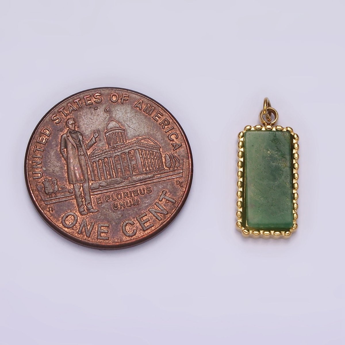 Stainless Steel Green Aventurine Dotted Bezel Rectangular Tag Charm in Gold &amp; Silver | P1299