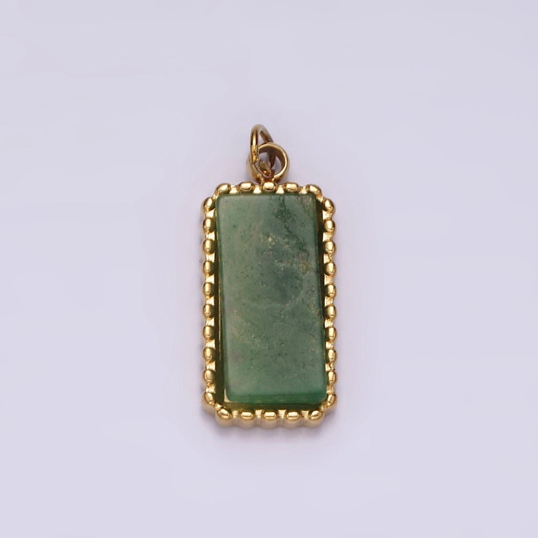 Stainless Steel Green Aventurine Dotted Bezel Rectangular Tag Charm in Gold &amp; Silver | P1299