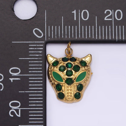 Stainless Steel Green, Black Eyed Panther Animal CZ Dotted Charm in Gold &amp; Silver | P-678 ~P-681