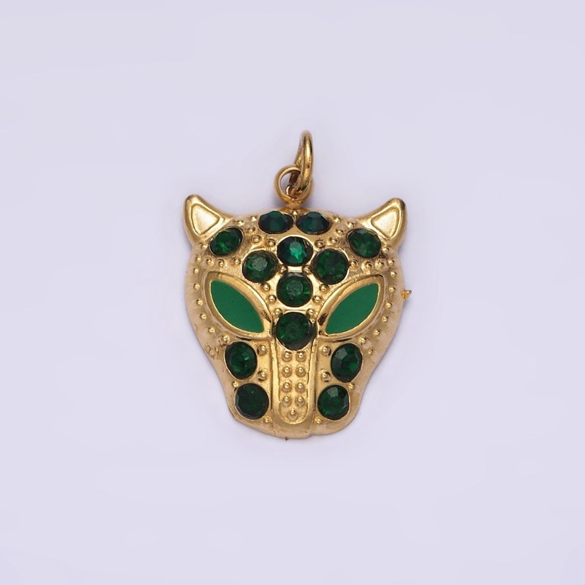 Stainless Steel Green, Black Eyed Panther Animal CZ Dotted Charm in Gold &amp; Silver | P-678 ~P-681