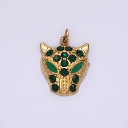 Stainless Steel Green, Black Eyed Panther Animal CZ Dotted Charm in Gold &amp; Silver | P-678 ~P-681