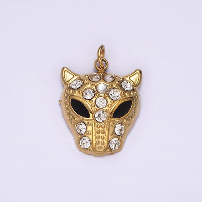 Stainless Steel Green, Black Eyed Panther Animal CZ Dotted Charm in Gold &amp; Silver | P-678 ~P-681