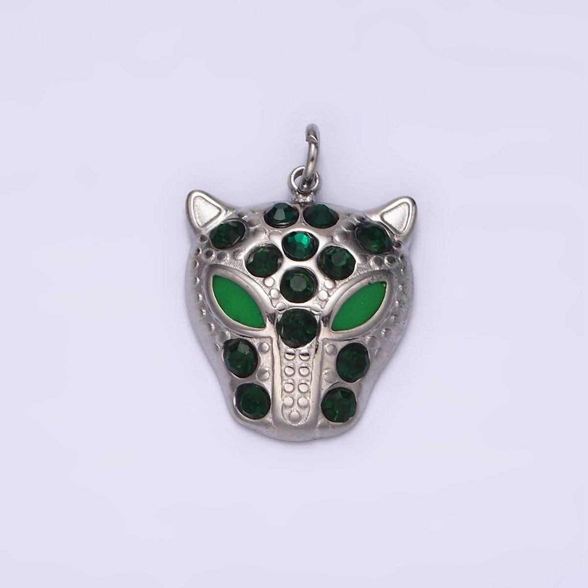 Stainless Steel Green, Black Eyed Panther Animal CZ Dotted Charm in Gold &amp; Silver | P-678 ~P-681