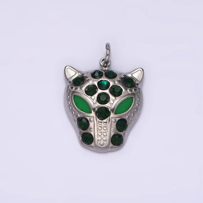 Stainless Steel Green, Black Eyed Panther Animal CZ Dotted Charm in Gold &amp; Silver | P-678 ~P-681