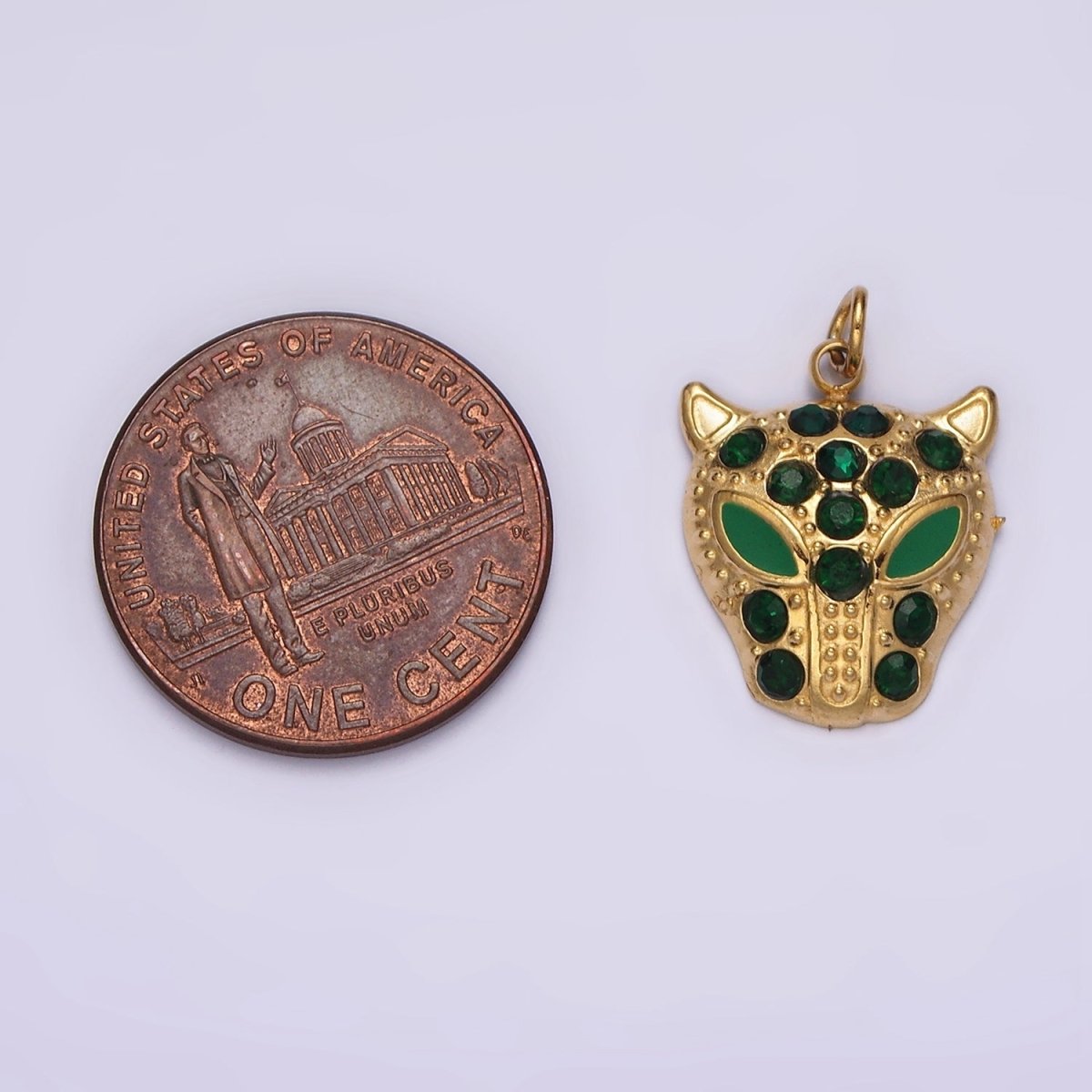 Stainless Steel Green, Black Eyed Panther Animal CZ Dotted Charm in Gold &amp; Silver | P-678 ~P-681