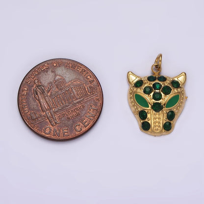 Stainless Steel Green, Black Eyed Panther Animal CZ Dotted Charm in Gold &amp; Silver | P-678 ~P-681