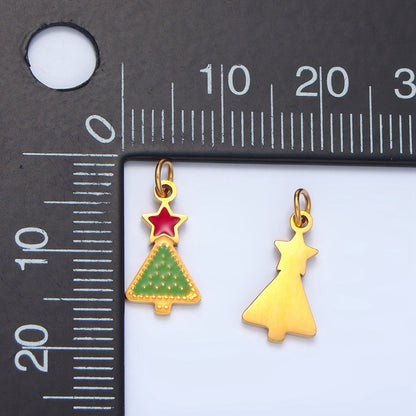 Stainless Steel Green Christmas Tree Star Enamel Holiday Charm | P1520