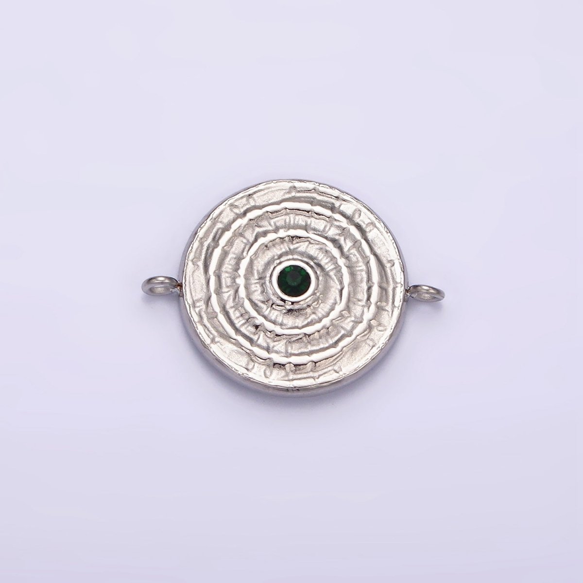 Stainless Steel Green, Clear CZ 15mm Textured Circular Round Connector in Gold &amp; Silver | P-684~P-687