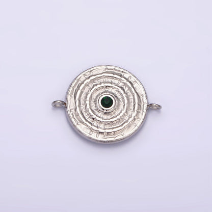 Stainless Steel Green, Clear CZ 15mm Textured Circular Round Connector in Gold &amp; Silver | P-684~P-687
