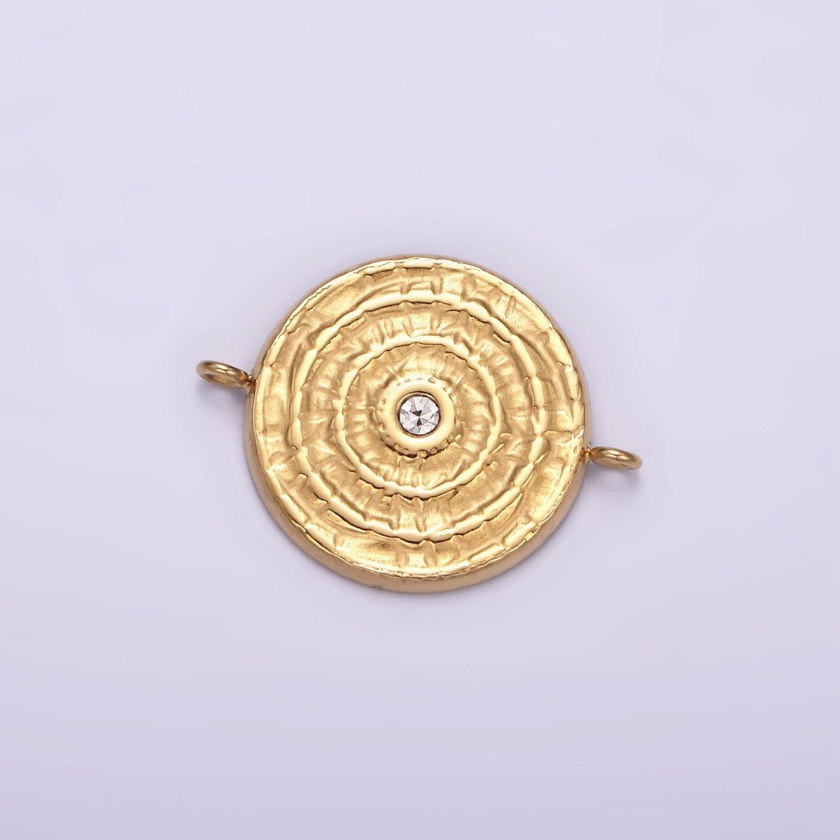 Stainless Steel Green, Clear CZ 15mm Textured Circular Round Connector in Gold &amp; Silver | P-684~P-687